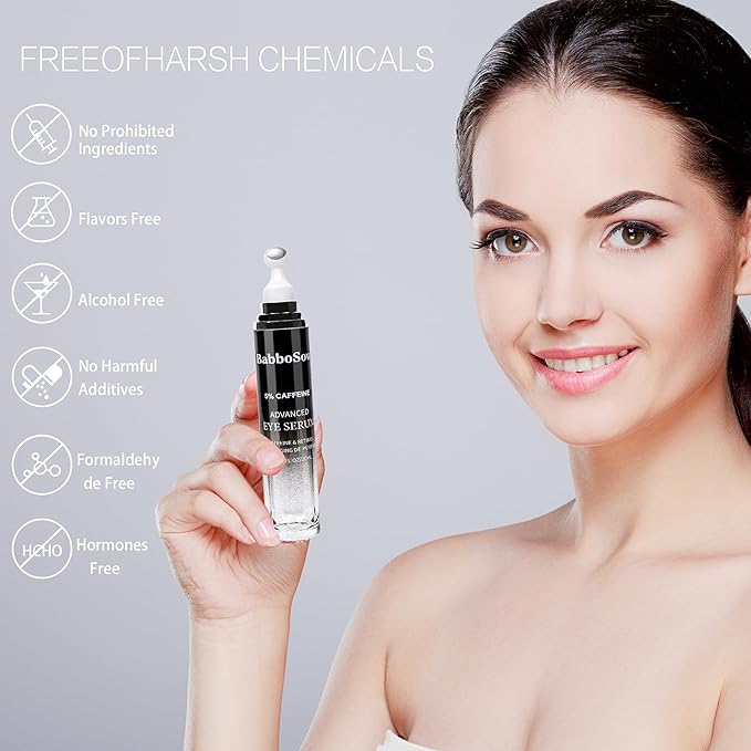 Caffeine Eye Cream - Eye Serum with 5% Caffeine & 5% Retinol Anti-Aging Formula with Hyaluronic Acid Niacinamide & Peptides for Dark Circles, Puffiness & Fine Lines – 360° Massage Roller Ball