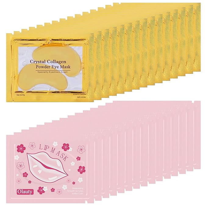 30 Pairs Lip Masks & 24K Gold Eye Mask Bulk Mother's Day Gifts, Collagen Crystal Under Eye Patches for Puffy Eyes, Effectively Moisturizing Lip & Eye Skin Care, Reducing Fine Lines Dark Circles
