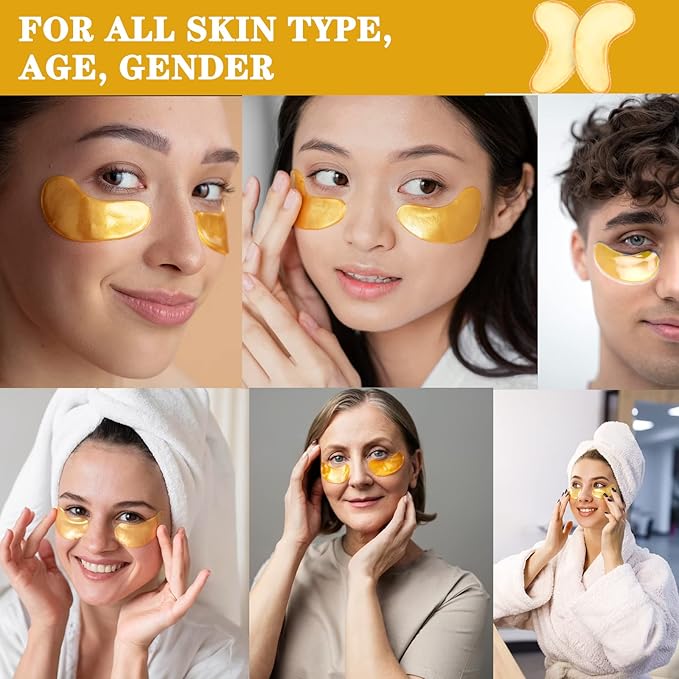 24K Gold Under Eye Patches, 100 Pairs Gold Collagen Under Eye Mask Skincare for Puffiness Eyes Dark Circles Treatments, Rreduce Wrinkles Fine Lines Firm Skin, Spa Salon Estheticians Supplies