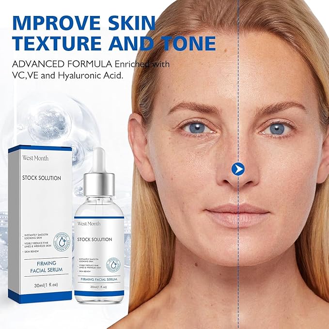 West Month Firming Facial Serum, Skincare Stock Solution, Stock Solution Facial Serum, Reduce Fine Lines Skin-Smooth Looking Skin, Deep Wrinkle Repair Serum, Suitable for All Skin Types(2PCS)