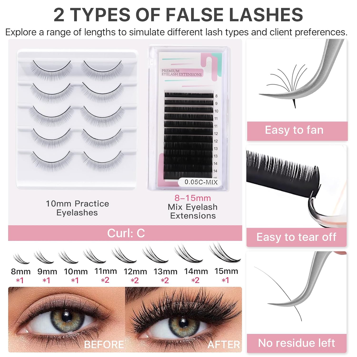Lash Kit for Beginners, Eyelash Extension Kit with Eye Lash Mannequin Head, Eyelash Extension Glue, Remover Cream, Tweezers for Practice Training