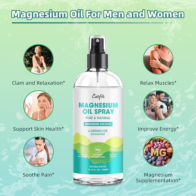 Magnesium Oil Spray - Pure & Natural Magnesium chloride Oil High Potency Trace Minerals - Topical Magnesium Spray for Feet and Sleep, Soothing Muscles, Mood Support - High Absorption - 390ml(13.19 Oz)