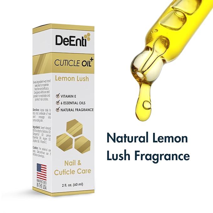 DeEnti Cuticle Oil, Jojoba Oil for Nails, 2oz Hydrating Cuticle Nail Oils, Lush Lemon Scented Cuticles Repair, Vitamin E Nail Supplies, Professional Salon Quality Manicure Supplies