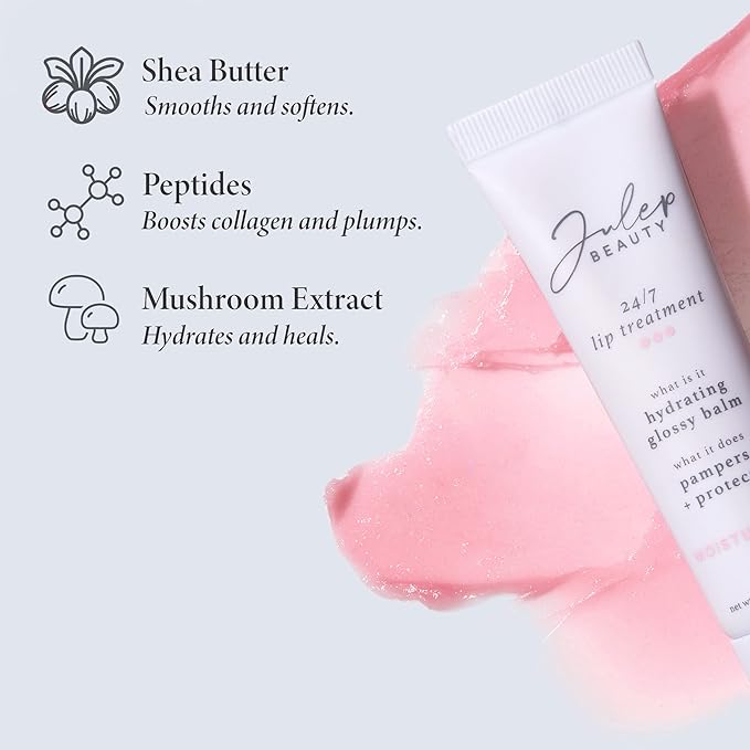 Julep Glow Essentials: Antioxidant Rosehip Seed Facial Oil, So Awake Snail Mucin Radiant Complexion Booster & Moisturizer, and 24/7 Lip Treatment -Sheer Joy - Complete Hydration and Nourishment Set