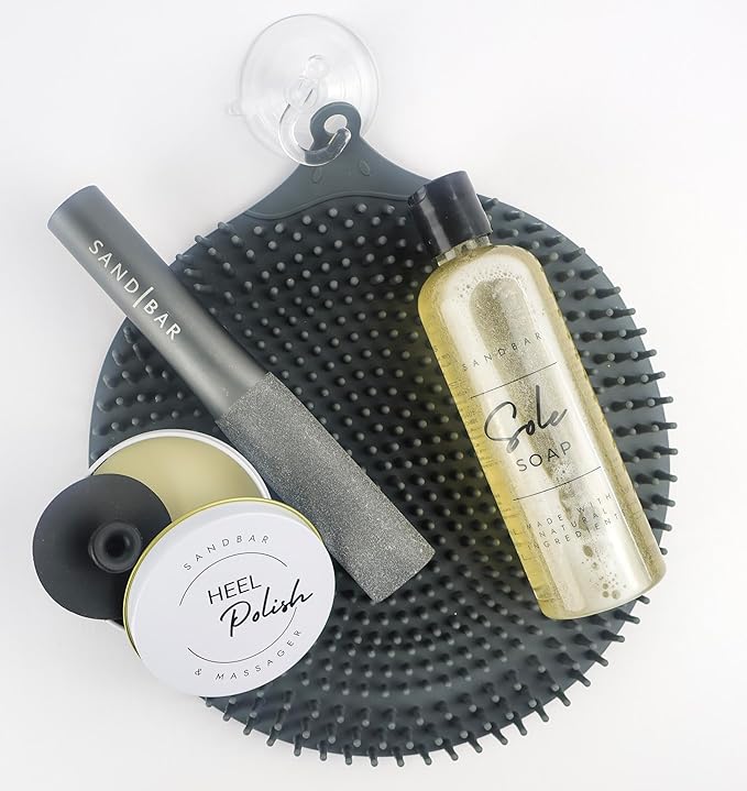 SandBar Heel Revival Regimen – Home Pedicure Kit for Dry, Cracked Feet with Foot File, Foot Scrubber Mat, Sole Soap & Heel Polish – Midnight Rendezvous Scent, Care Set for Women and Men