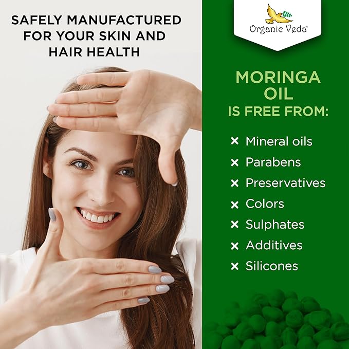 Organic Veda Moringa Oil - Pure Cold Pressed Organic Moringa Seed Oil - Natural Face Oil for Women, Moisturizing Hair Oil - Virgin Moringa Oleifera Oil for Skin, Body, Scalp Care & Nails - 1.7 fl.oz.