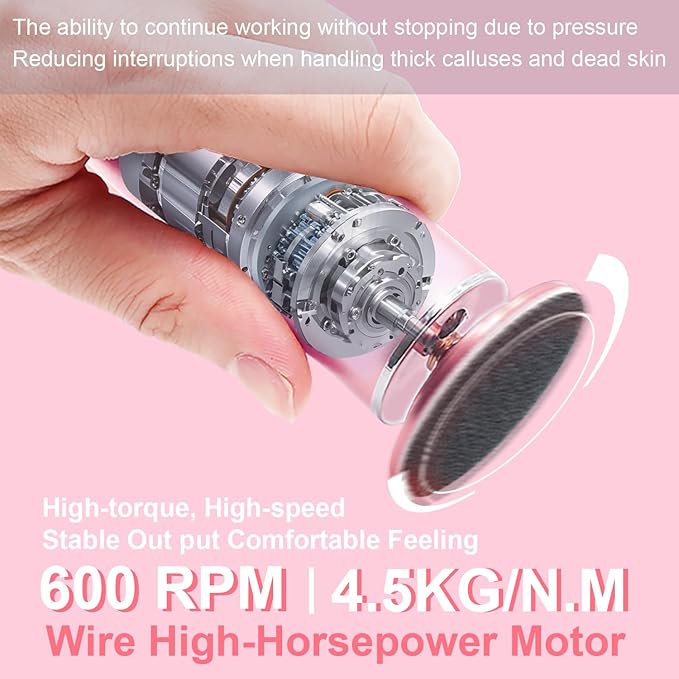 Electric Foot File - Callus Remover for Feet,Professional Pedicure Tool for Dead Skin and Calluses,Adjustable Speed Foot File with 60 Pcs Sandpaper Discs - Pink