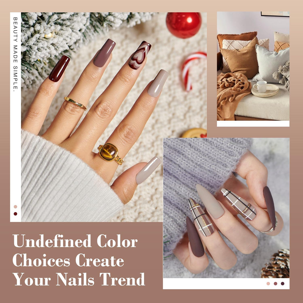 AZUREBEAUTY 30Pcs Dip Powder Nail Kit Starter, 8 Colors Fall Nude Brown Glitter Purple Nude with Nail Sticks, Nail Art Liquid Set with Matte/Base/Top Coat Activator for French Manicure Salon