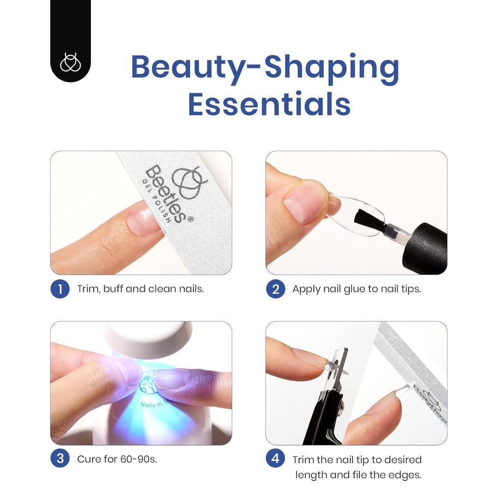 Beetles Soft Gel Nail Kit Medium Coffin Easy Nail Extension Set 5 In 1 Nail Glue Base Coat with Pre shaped Nail Tips and Led Nail Lamp Acrylic Nail Clipper Gifts for Women