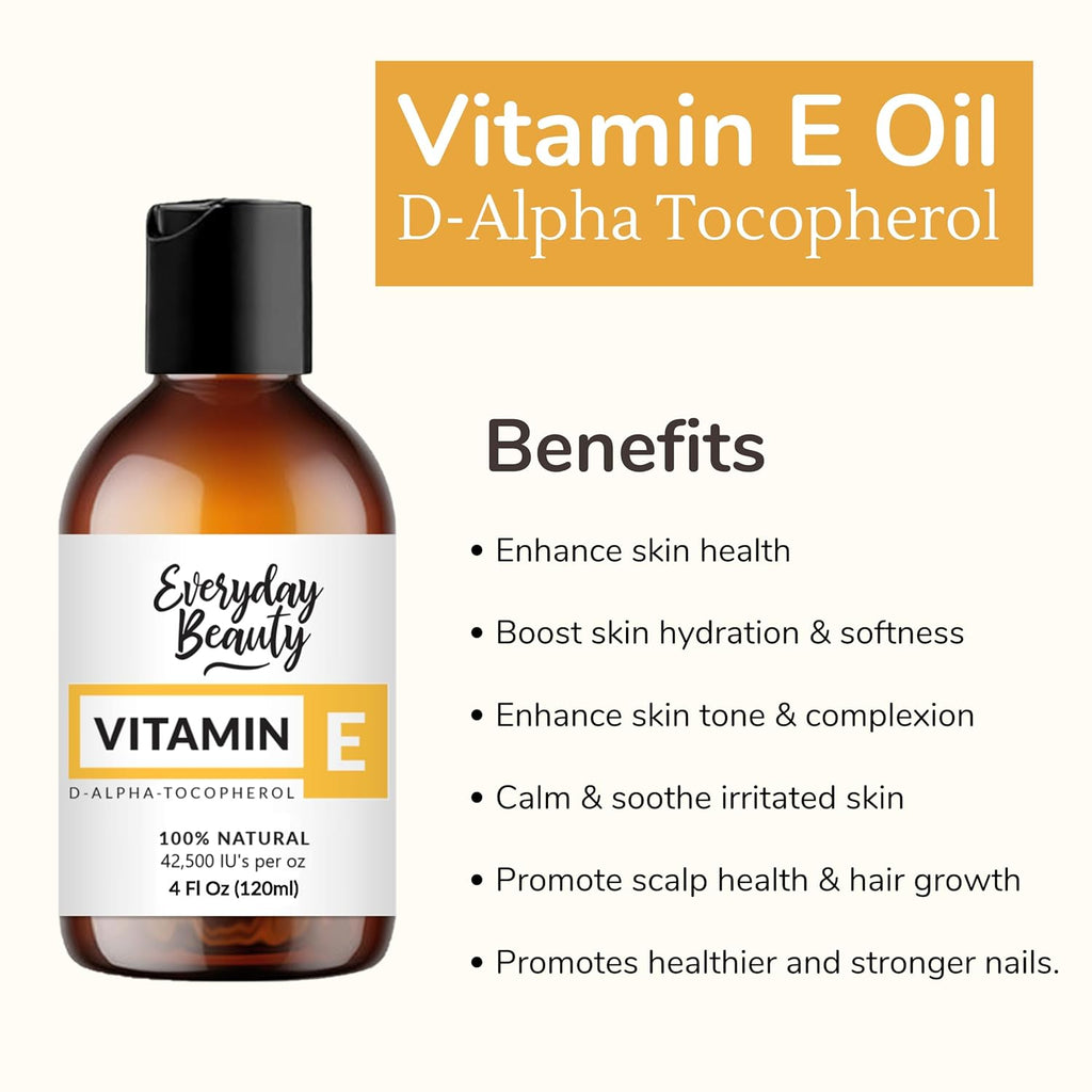 Pure Vitamin E Oil - D-Alpha Tocopherol 100% Pure & All Natural 4oz 42,500 IU per oz - Thick, Amber Color, Nutty Aroma - From Wheat Germ -Face Body Hair -DIY Cosmetics & After Surgery Scars