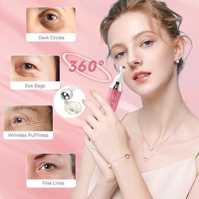 Caffeine Eye Cream for Dark Circles and Puffiness,Under Eye Cream for Fine Lines Wrinkles and Bags,Eye Care Eye Roller Serum with 360° Massage Ball