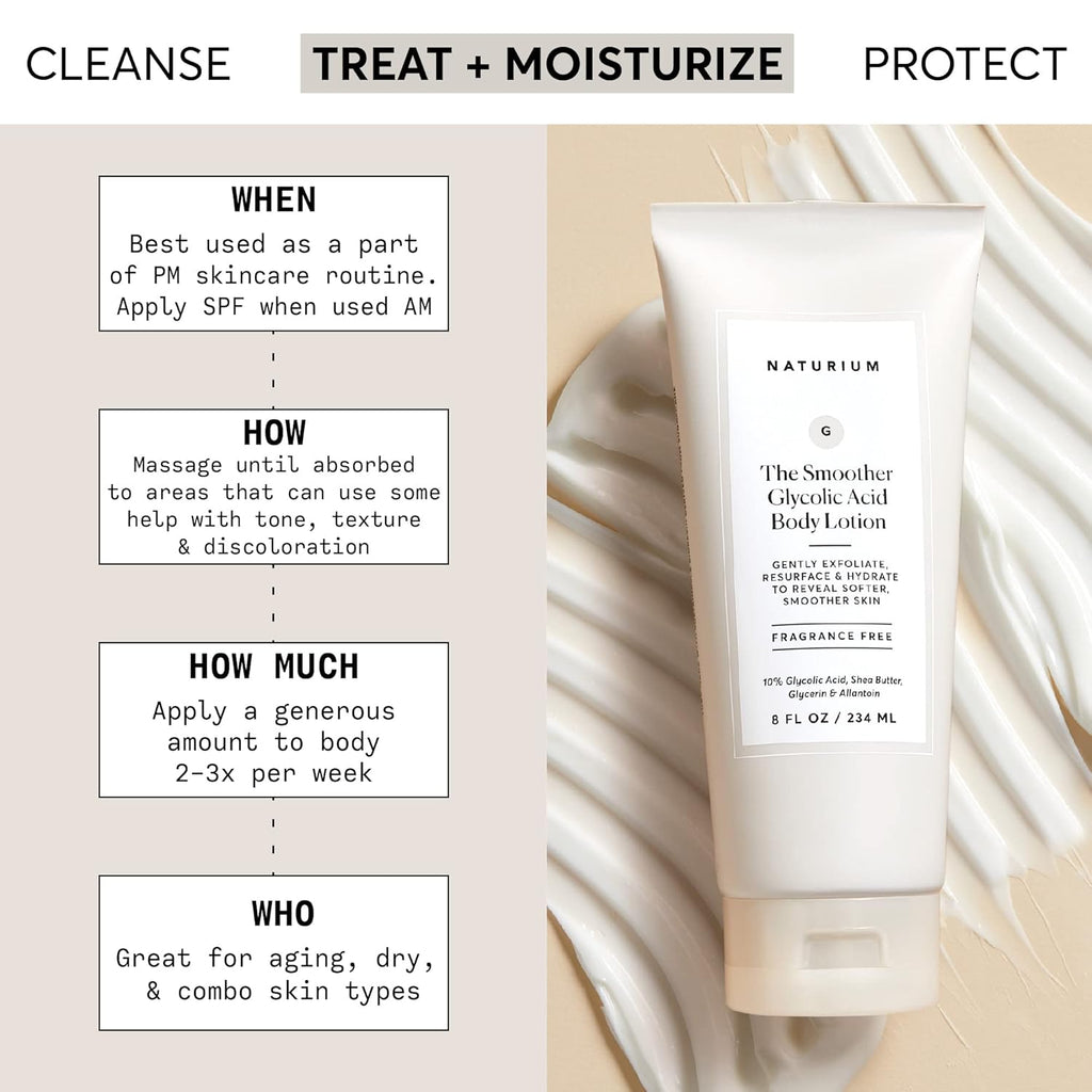 Naturium The Smoother Glycolic Acid Body Lotion, Resurfacing & Exfoliating Treatment, with 10% Glycolic Acid, 8 oz