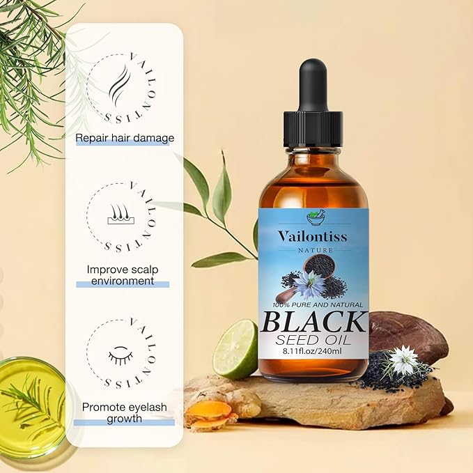 Black Seed Oil - Hair Growth Oil, Carrier Oil for Relaxing Massage and Body Oil, Black Seed Oil for All Hair Types and Skin(Black Seed Oil, 8 Fl Oz)