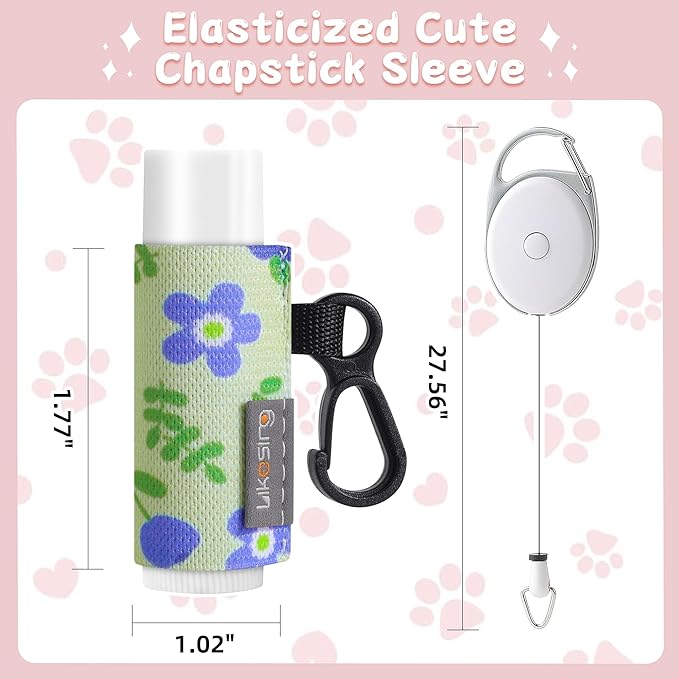 Keychain Chapstick Holder, Lip Balm Holder Lipstick Sleeve Pouch with Clip On, Elastic Lip Gloss Gifts for Friends (Plants, 3pcs)