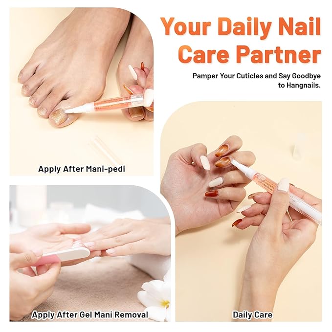 Meschett 2PCS Cuticle Oil Pens for Nail Care,Cuticle Revitalizer Oil Pen with Soft Brush,Cuticle Oil to Prevent Nail Cracking and Dry (Blueberry & Watermelon Flavor)