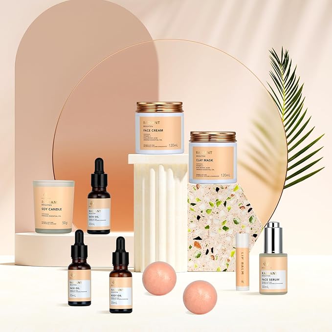 Skin Care Set for Women - Rosa Acca 28pcs Facial Kit at Home, Birthday Gifts Orange Vitamin C, Spa Gift Baskets for Women with Face Cream, Bath Oil, Mothers Day