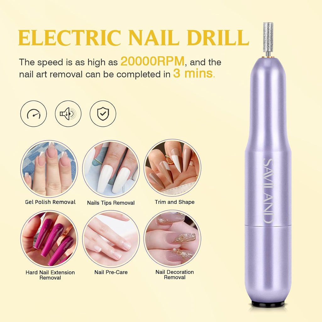 SAVILAND Gel Nail X Kit: 500 Pcs Square Nail Tips Gels Nail Kit with Drill, 0.5 Oz 4-in-1 U V Nail Glue with Lamp, Nail Kit At Home Art Designs & Salon Manicure Kit Gift For Women