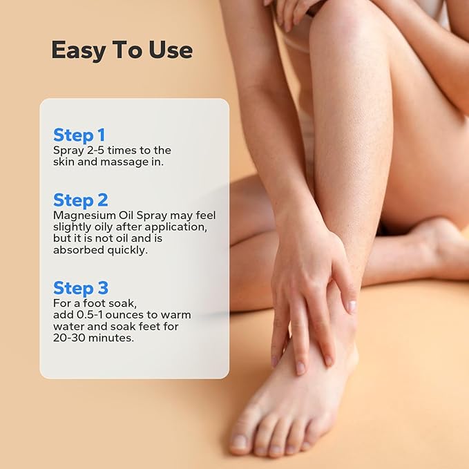 Magnesium Oil Spray (4 Fl,Oz), Mineral 0il, Magnesium Oil for Feet, Easing, Fast-Absorbing Magnesium Mist for Feet & Skin