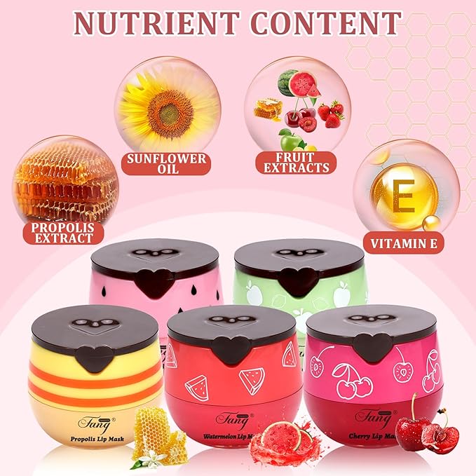 Honey Lip Balm, Bee Lip Balm Honey Pot,Moisturizing Lip Mask Overnight,Hydrate Repair Prevent Dry Cracked Lip Care (5, Honey+Strawberry+Watermelon+Apple+Cherry)