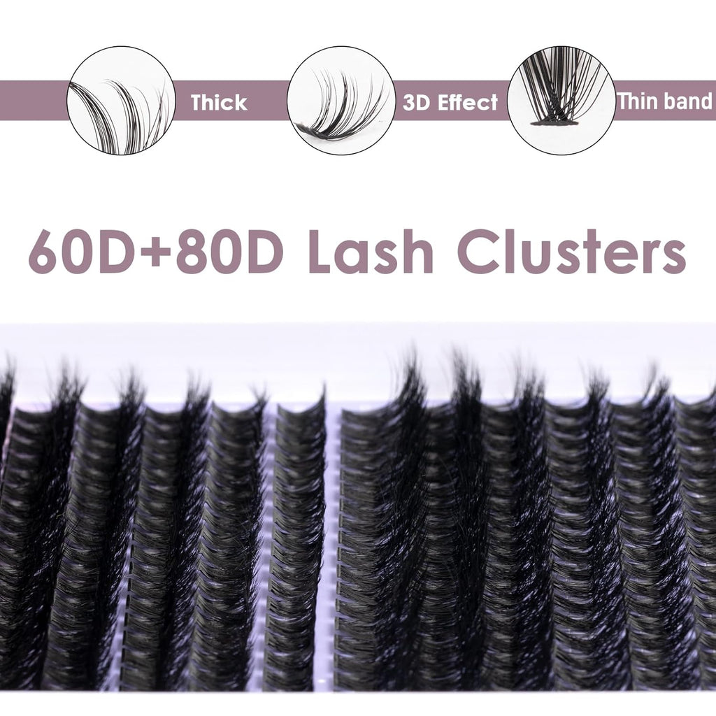 Lash Clusters Lash Extensions 280 Pcs Individual Lashes DIY Eyelash Extensions 10-16mm Length Mix Cluster Lashes Soft Natural for Makeup at Home - 60D+80D