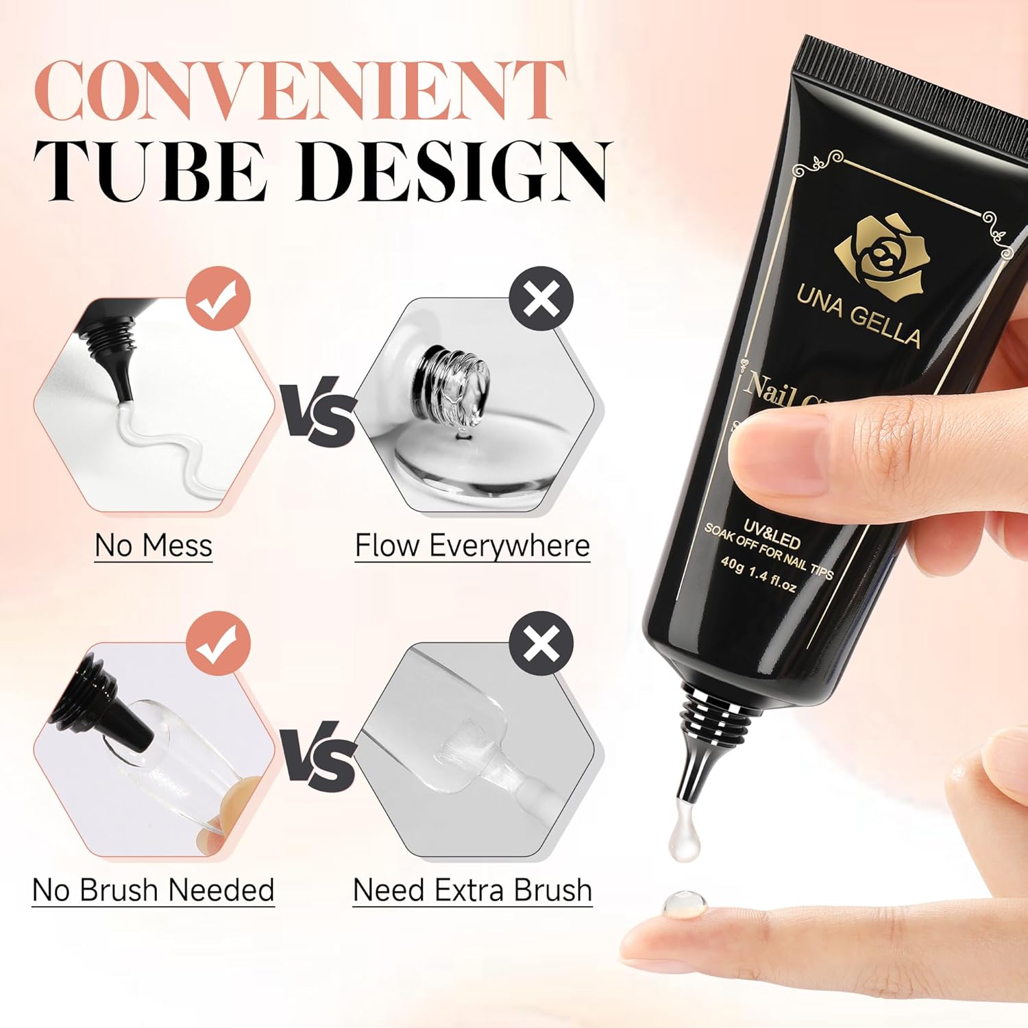 UNA GELLA Gel Nail Glue 80g Super Strong U V Solid Soft Gel Lamp Curing Needed Nail Glue 40g*2 for Acrylic Nail Tips for Fake Acrylic Press On Nails Extension Soak Off