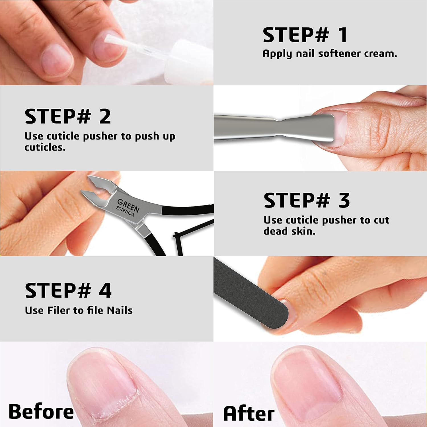 Professional Cuticle Trimmer with Cuticle Pusher Nail Cuticle Remover Nipper Silver Stainless Steel Sharp Blades Manicure Tools with Double Spring Nail Care Pedicure Nail Tools Home Spa (Black)
