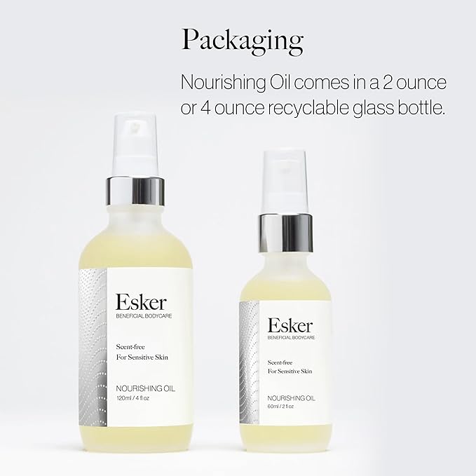 ESKER Nourishing Body Oil For Sensitive Skin Formulated to Hydrate and Retstore Dry Skin Infused with Prickly Pear Oil | Unscented | Vegan | Cruelty-Free Clean Beauty (2 fl oz | 60 ml)