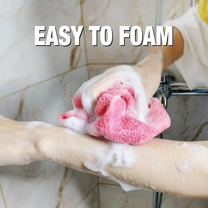 Evridwear Exfoliating Back Scrubber with Handles Two Sides for Body Shower Deep Cleans Skin Massages Invigorating Blood Circulation Men Women One Size (2 Pack Pink)