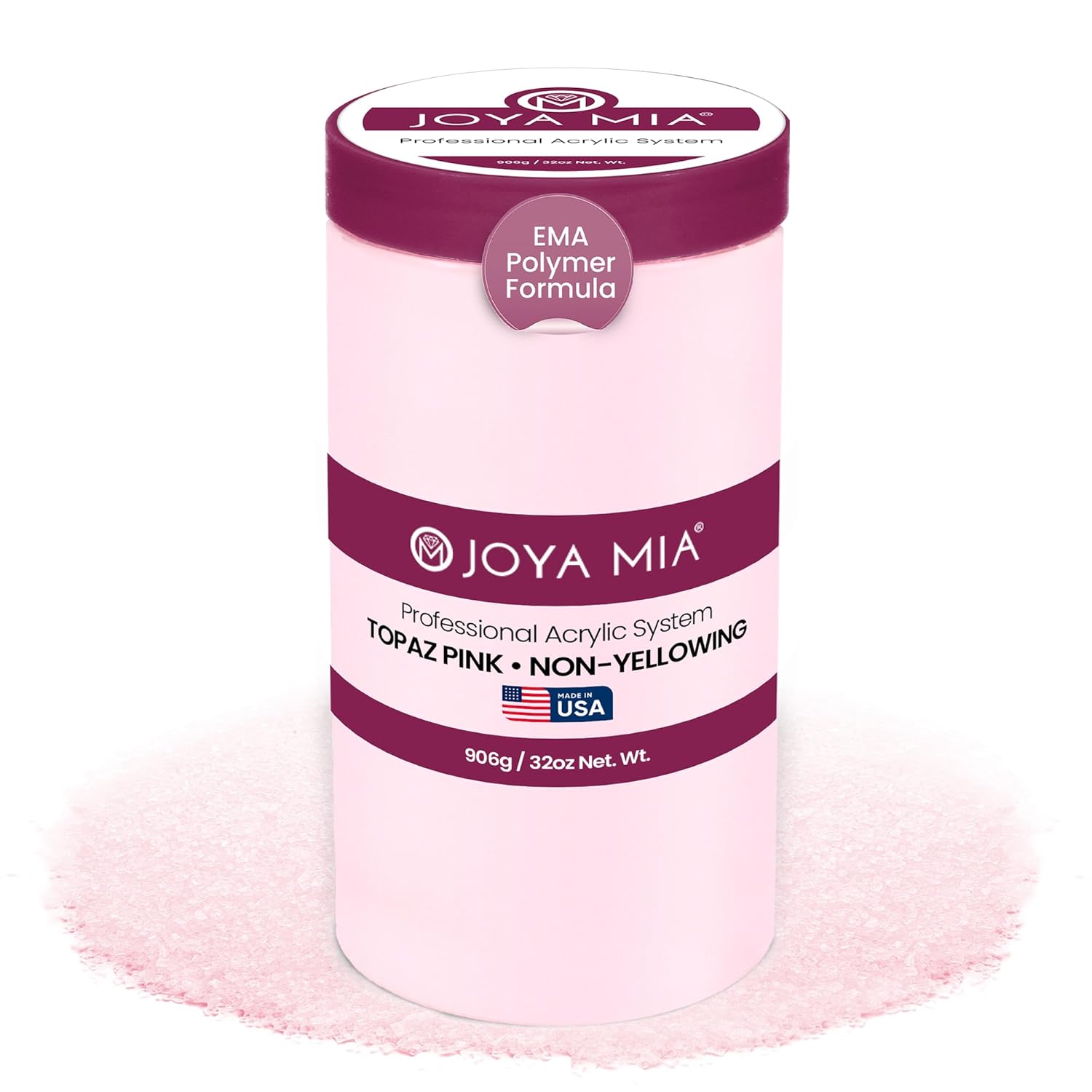 Joya Mia Acrylic Powder for Nails, MMA-Free, Super Adhesion Professional Powder for Flawless & Long-Lasting Nail Enhancements, Easy Application, Vibrant & Stunning Colors - Topaz Pink, 32 oz