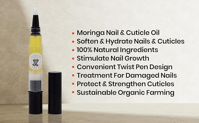 Papa Rozier Farms Nail and Cuticle Oil, 100% Pure Organic, Cold Pressed, Unrefined Moringa Oil for Strong, Soften and Soothe Dry Cuticles, 10 Milliliters, Pack of 1
