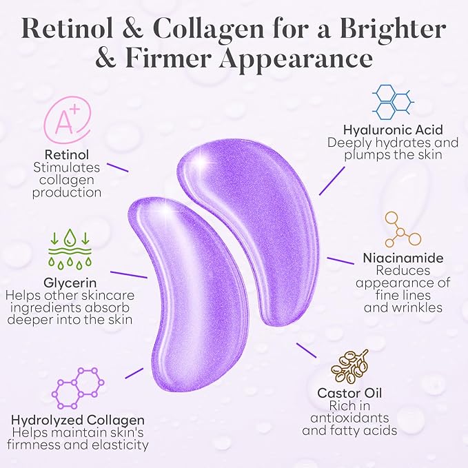 Retinol & Collagen Under Eye Patches (30 Pairs) Under Eye Patches for Dark Circles and Puffy Eyes, Under Eye Mask, Puffy Eyes Treatment