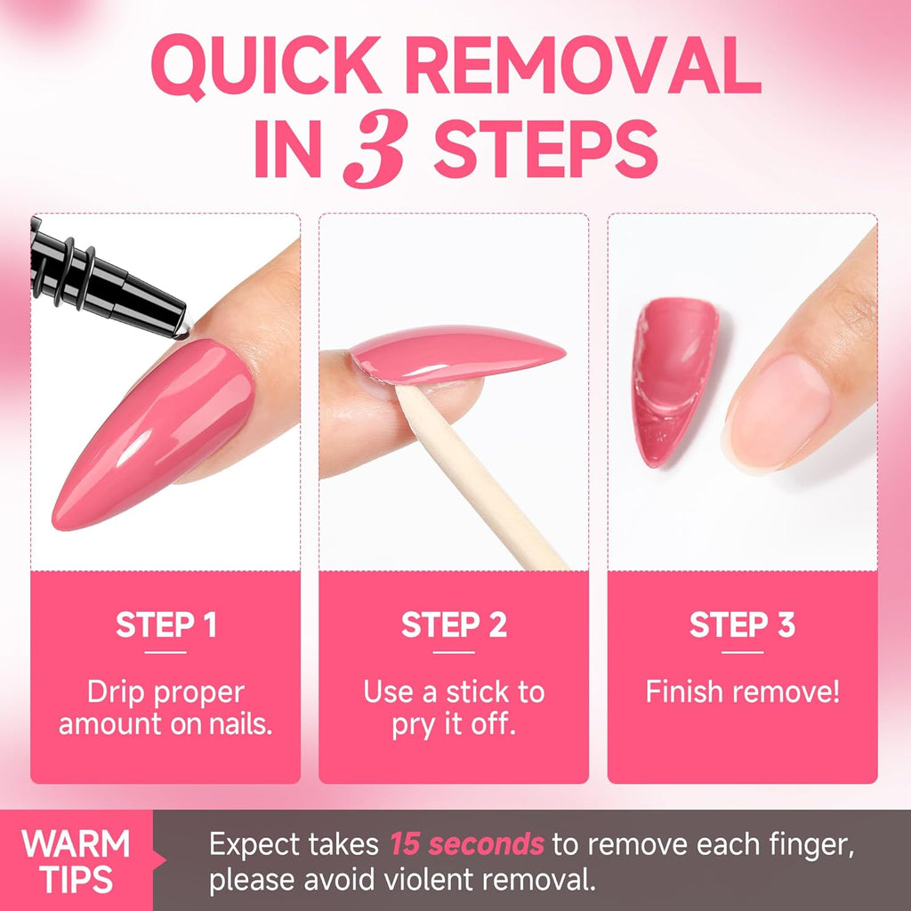 UNA GELLA Quick Removal Gel Nail Glue Remover for Press On Nails: Acrylic Nails Semi Solid Nail Glue Acetone-Free, Not for Gel Polish Base Coat Soak Off Remover Kit Drip Use, 12ml*2pcs