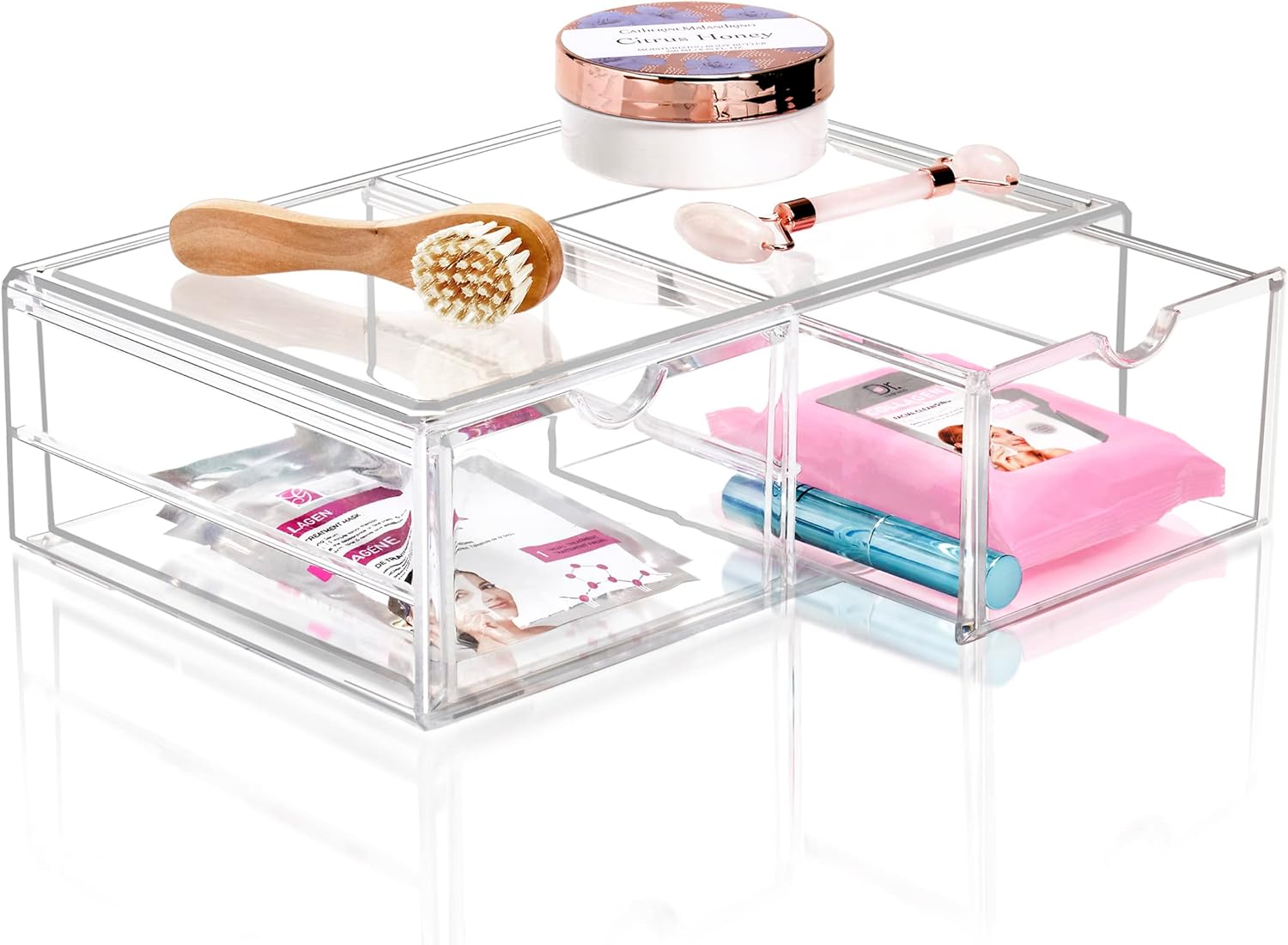 Sorbus Large Stackable Acrylic Drawers - 2 Clear Storage Drawers for Organizing Make up, Nail Polish, Hair Accessories, and Beauty Supplies - Makeup Organizer for Vanity, Bathroom Organizer Countertop