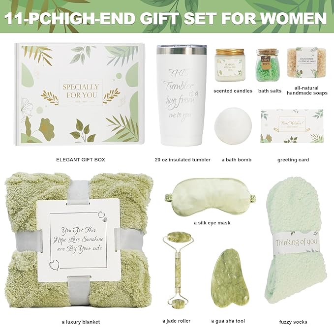Self Care Gifts for Women – Spa Gift Basket with Blanket, Birthday Gifts, Get Well Soon Gifts, Relaxation Care Package for Mom, Wife, Sister, Friend