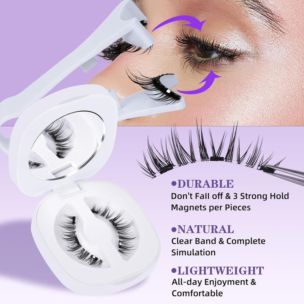 B&Qaugen Magnetic Eyelashes with Applicator Lashes Reusable Glue-Free Natural Look Cluster Kit Easy to Wear and Remove（M01）