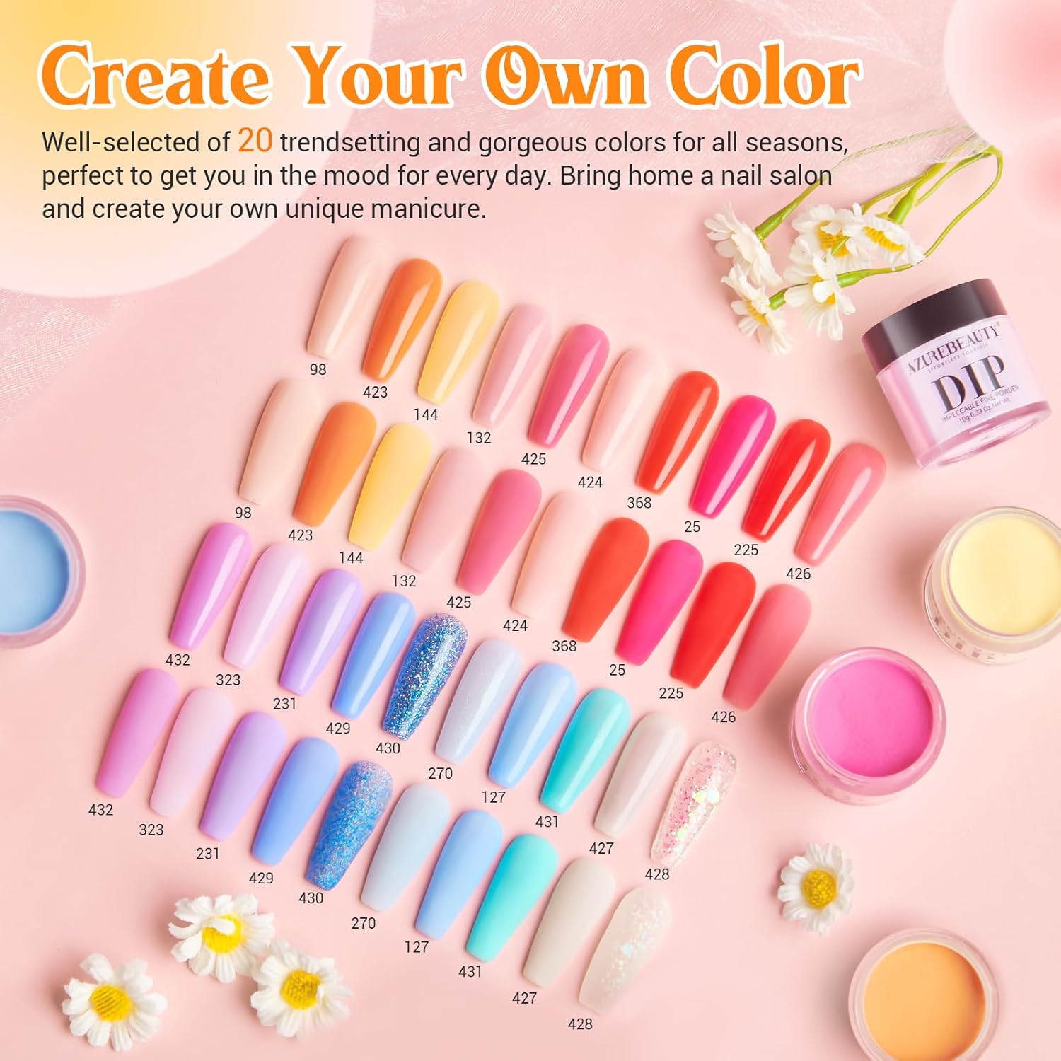AZUREBEAUTY 31Pcs Dip Powder Nail Kit Starter 20 Colors Pastel Spring Summer Pink Acrylic Dipping Powder Set with Top/Base Coat Activator & Recycling Tray for Macaron French Manicure Salon