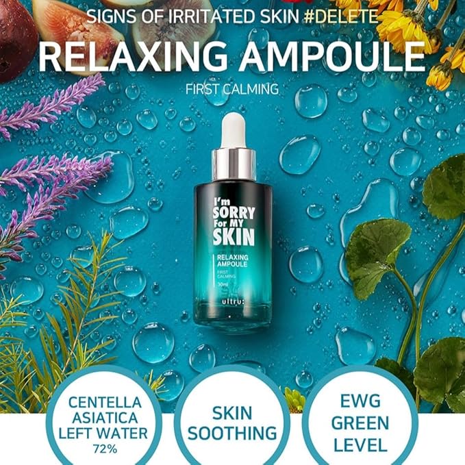 I'M SORRY FOR MY SKIN Facial Skin Ampoule, Korean Skin Care Serum for Face with Centella Asiatica and Hyaluronic Acid, Moisturizing & Glowing Effect (Relaxing Ampoule First Calming)
