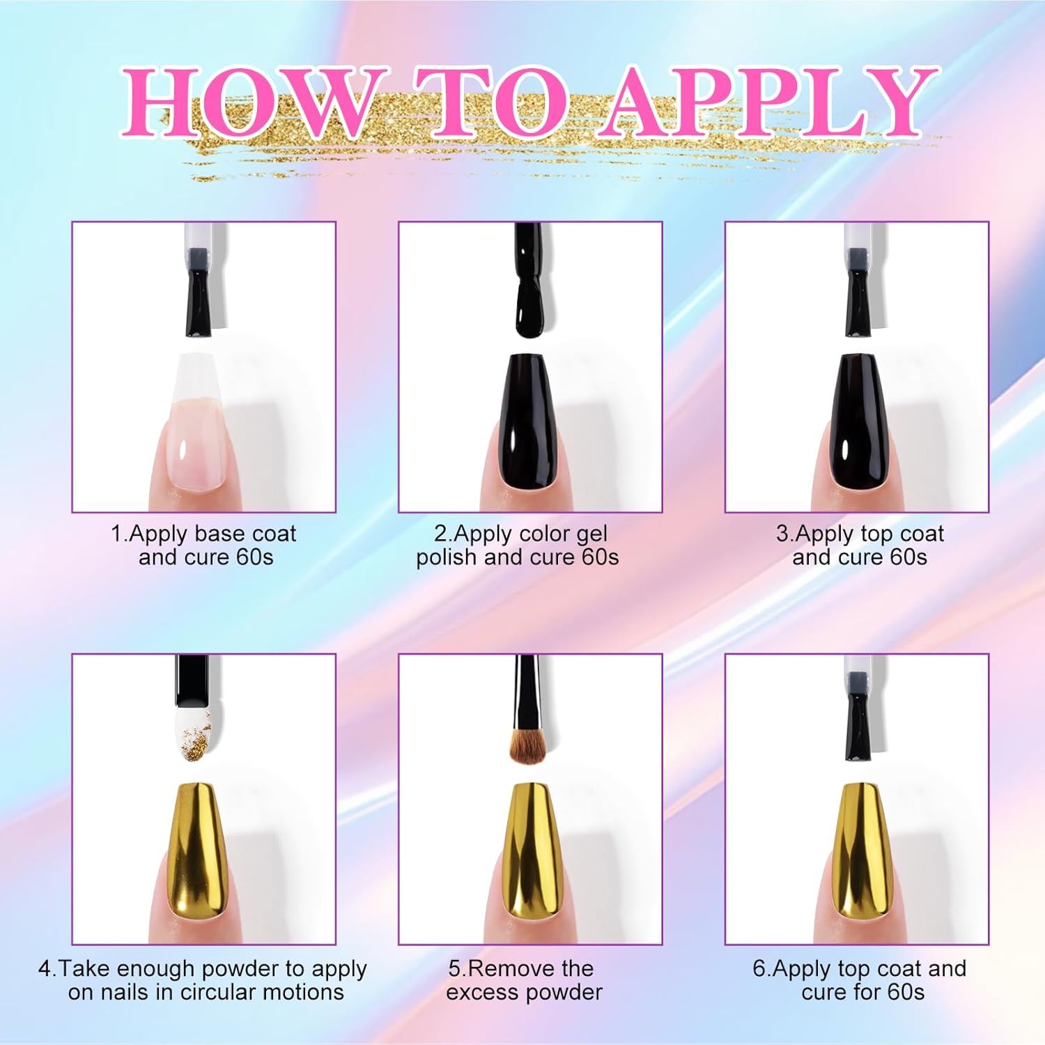 NXJ INFILILA Gold Silver Chrome Nail Powder, Metallic Mirror Pigment Glitter Effect 4 Colors Holographic Rose Gold Pink Chrome Powder for Gel Nails, Manicure Nail Art Decoration Gift for Women