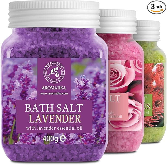 Bath Salts Set 42 Oz - Lavender - Rose - Eucalyptus - 100% Bath Salts - Lavanda Rosa Eucalitpus Salt - Best for Good Sleep - Stress Relief - Bathing - Body Care - Beauty - Relaxation - Spa