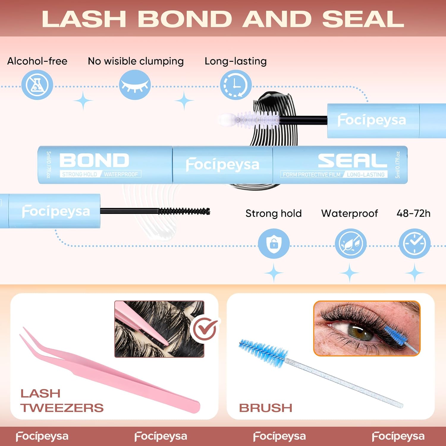 Focipeysa Wispy Lash Clusters Kit Spikes Eyelash Clusters Kit Manga Eyelash Extensions Kit with Bottom Lashes Individual Lashes Extensions Kit with Lash Bond and Seal Lash Tweezers