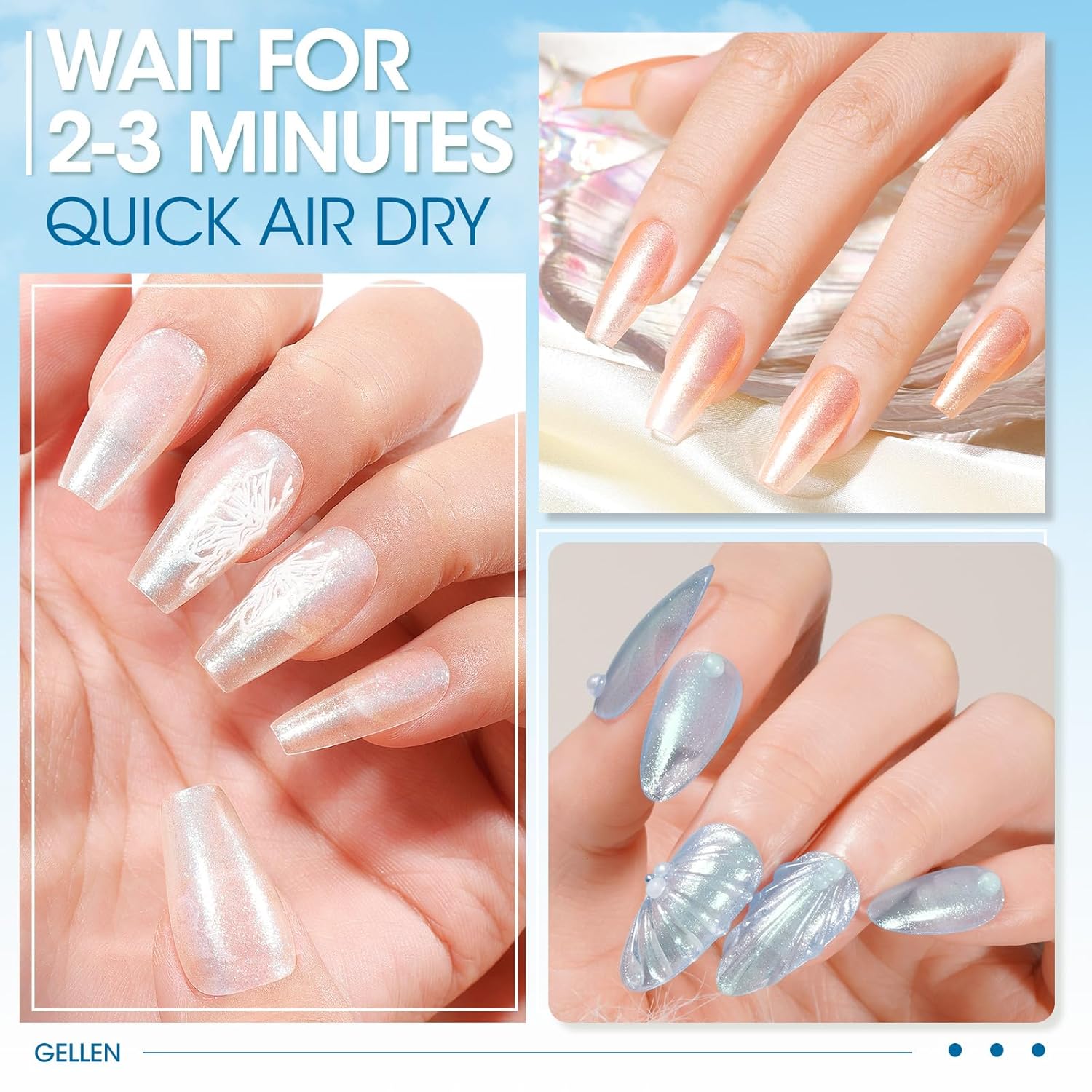 GELLEN Shimmer Pastel Nail Polish, Buildable Sheer Natural Regular Nail Polish Quick Dry Translucent 6 Colors Set for Acrylic Natural Nails Home Salon, Non Gel, Chip Resistant, Hema Free, Non-toxic