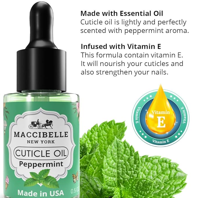 Maccibelle Cuticle Oil 0.5 oz - Heals Dry Cracked Cuticles (Peppermint, 0.5 Fl Oz)