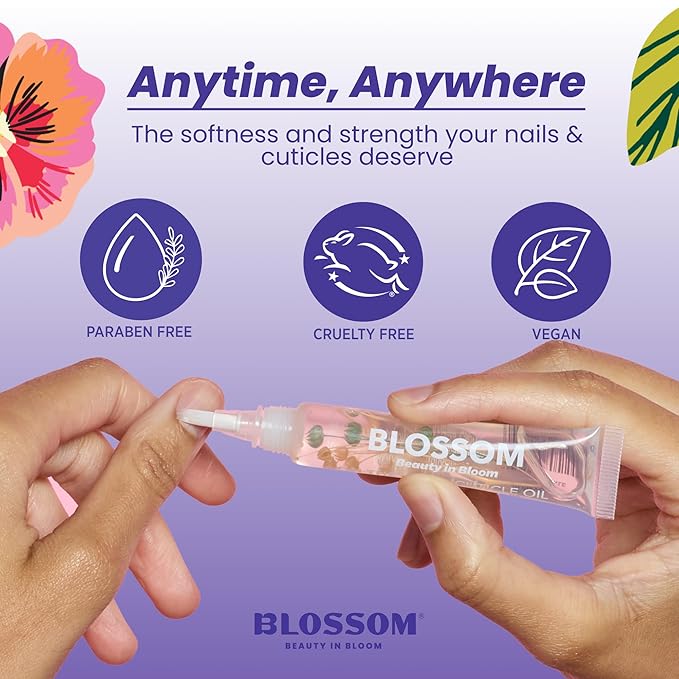 Blossom Cuticle Oil Pen for Nails, On the Mend Scented Travel Nail Oil for Growth and Strength, Infused with Real Flowers 0.34oz, Jasmine