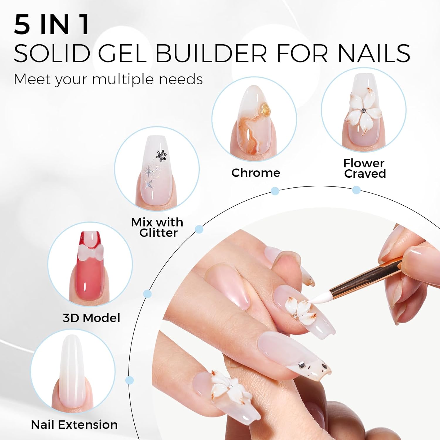 TOMICCA 3D Nail Gel Sculpting Gel for Nail Art 50g Gel Nail Art Non Sticky Hand Carving Gel UV LED Nail Extension Gel Solid Builder Gel for Nails White