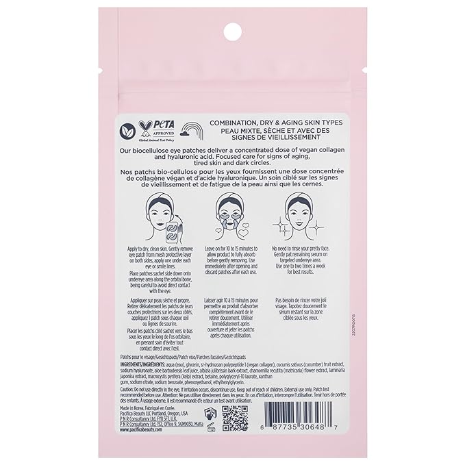 Pacifica Undereye & Smile Mask Set – Vegan Collagen Hydro Treatment with Hyaluronic Acid, Hydrating for Dark Circles, Dry & Combination Skin, Vegan & Cruelty-Free, 2 Pieces