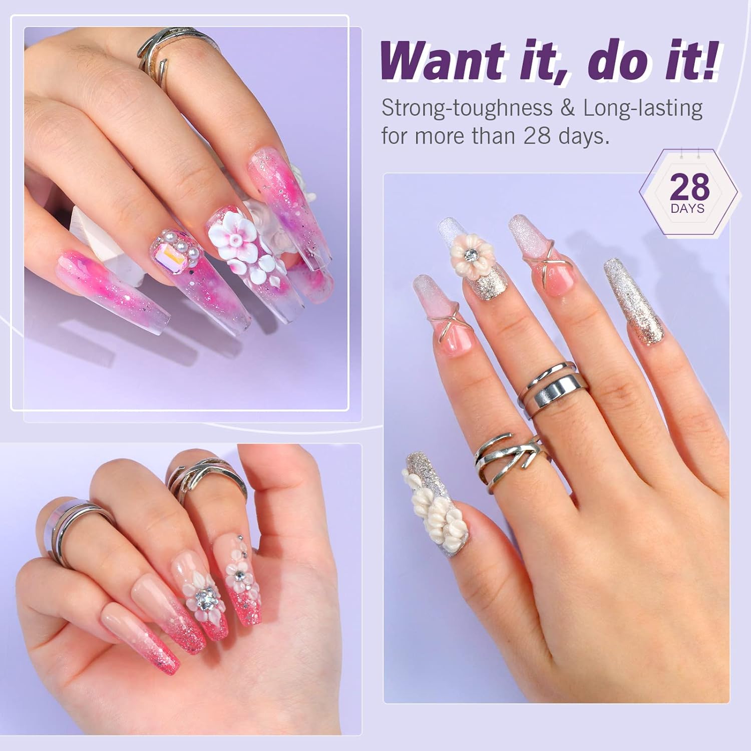 SAVILAND Acrylic Nail Kit Starter Set: Clear Acrylic Powder and Liquid Set With Brush, Forms, Tools for Extension, DIY Home Salon Application - Nail Kit for Beginners with Everything