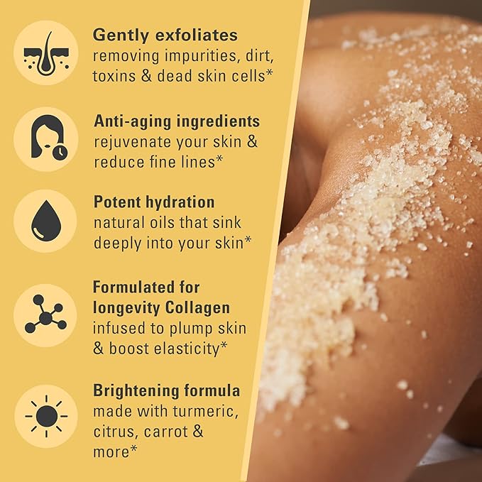 Exfoliating Turmeric Scrub and Skin Exfoliator with Collagen and Coconut Oil, Gently Exfoliates Face, Body, Hands, and Feet, Moisturizing Skincare by M3 Naturals