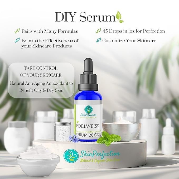 Skin Perfection Edelweiss Natural Derived Plant Antioxidant Extract Potent Anti-Aging Vitamin C Hydration Younger-Looking Skin Easy Add Dropper Make Your Own Skincare Hair Lotion Supplies