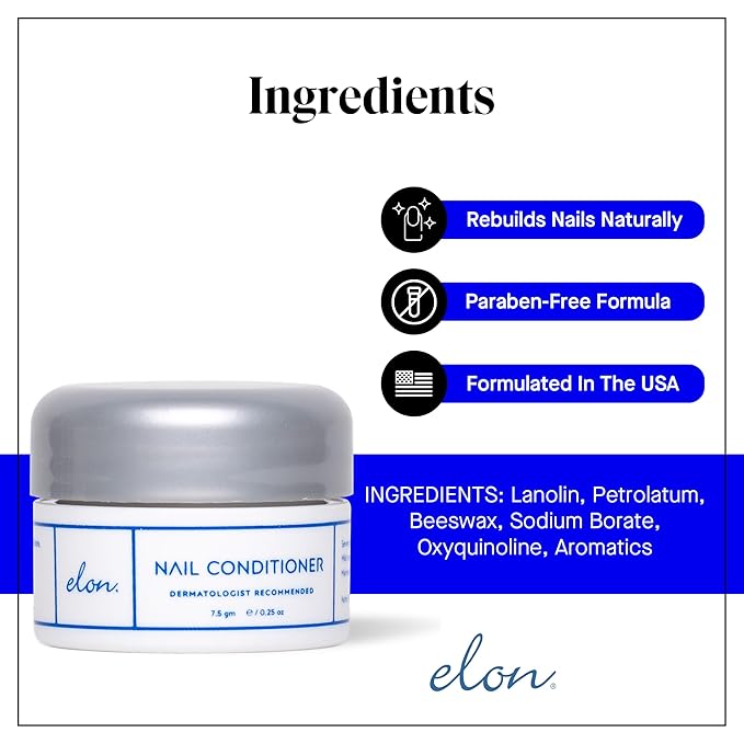 Elon Lanolin-Rich Nail Strengthener, Conditions Nails & Protects Cuticles, Recommended by Dermatologists & Podiatrists 3 Pack (7.5g jar)