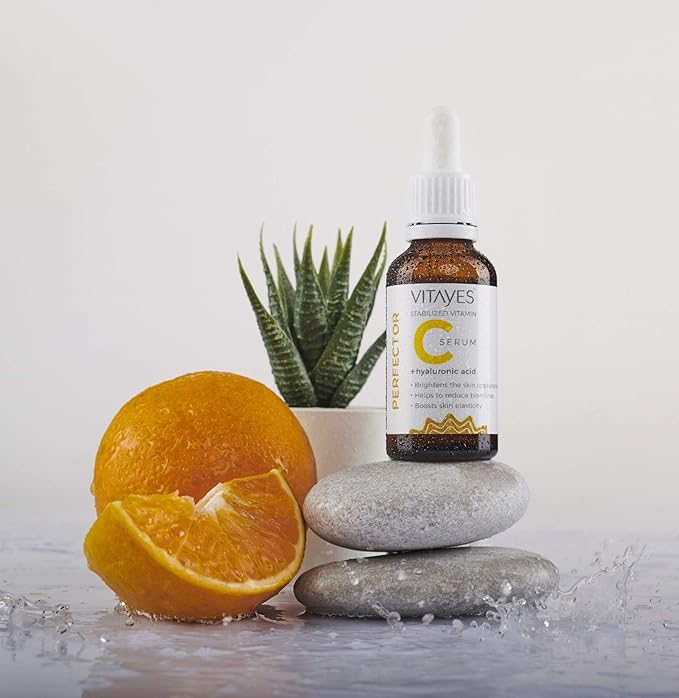 VITAYES Vitamin C Face Serum Anti Aging Serum with Hyaluronic Acid Skin Hydrating & Brightening for Dark Spots, Fine Lines and Wrinkles 1 Oz.